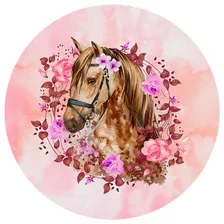 Painel Redondo 3d Cavalos Em Tecido C/ Elástico - 1,5m Cor Cavalo Flores - Apr-604