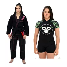 Kimono Jiu Jitsu Trançado Fem + Macaquinho Poliamida Bjj