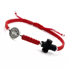 Pulsera Ajustable De Medalla De San Benito Hilo Rojo Pr...