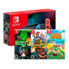 Nintendo Switch Neón + Luigi Maision + Mario 3d + Animal 