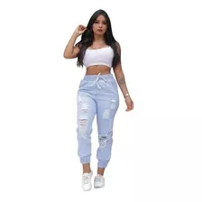 Calça Feminina Jogger Jeans Destroyed Cintura Alta Blogueira