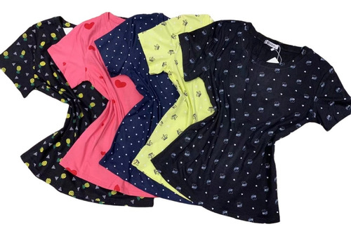 Kit 5 Blusa T-shirt Baby Look Estampas Importado Promoção 