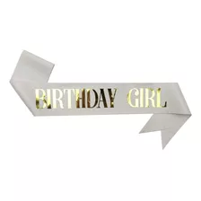 Banda Birthday Girl De Raso Blanco Y Dorado 