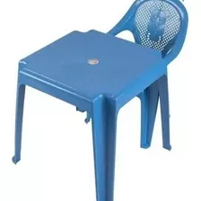 Kit Mesa Mesinha E Cadeira Infantil Antares Azul Plástico