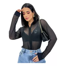 Bomber Casaco Jaqueta Feminina Tule Transparente Zíper Moda