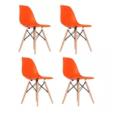 Cadeira De Jantar Empório Tiffany Eames Dsw Madera, Estrutura De Cor Laranja, 4 Unidades