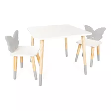 Conjunto Mesa Infantil Madeira Resistente 2 Cadeiras Borboleta Cinza Eita Casa Perfeita Msa1-cdr2