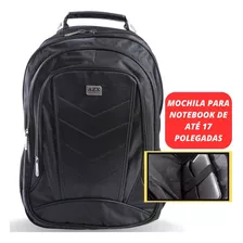 Mochila Bolsa Masculina Notebook 17pol Impermeável Reforçada Cor Preto Desenho Do Tecido Liso