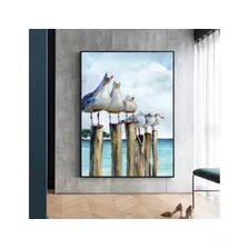 Quadro Decorativo 1 Peça 40x60 Gaivotas Mar Pássaros