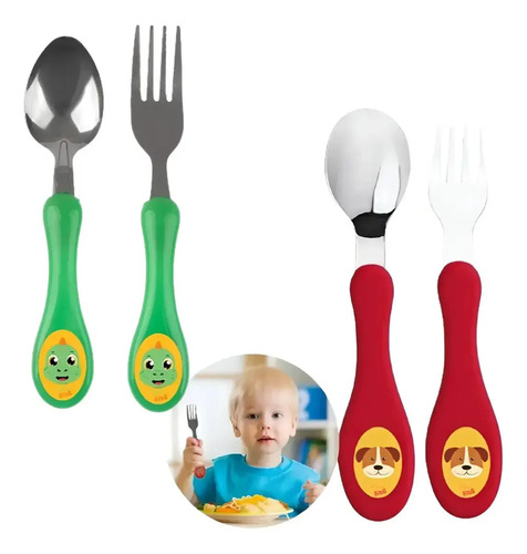 Kit Talher Infantil Personalizado Garfo Colher Inox Cachorro Cachorro/dinossauro
