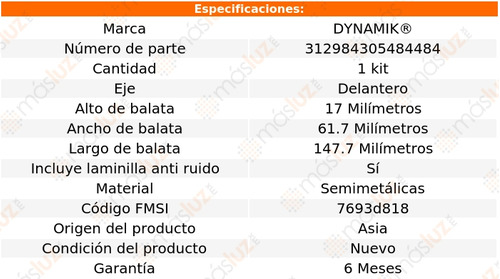 Balatas Semimetalicas Del Pontiac Grand Prix V6 3.8l 97/03 Foto 3