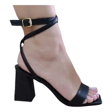 Sandália Elegante Moda Feminina Salto Bloco Glamour C/ 7,5cm