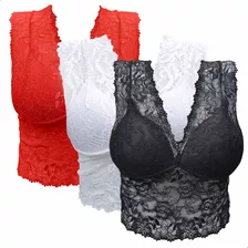 Kit 3 Top Cropped Renda Bojo Alça Grossa Atacado Sutiã