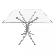 Mesa Jantar 80cm Quadrada Vidro Temperado Base Ana Metal Np Cor Da Tampa Transparente Cor Dos Pés Branco