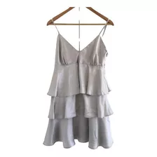 Vestido Gris Perla Con Breteles