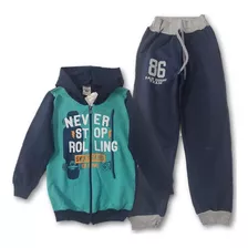 Conjunto Moletom Infantil Menino Capuz Ziper 04 06 08 Anos