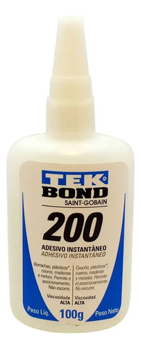 Adesivo Instantaneo Tek Bond 200 Super Cola Em Gel 100g Branco