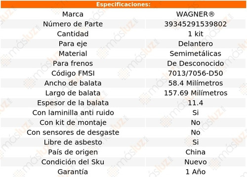 Kit Balatas Semimetalicas Del Comet L 6 3.3l 72 Wagner Foto 2