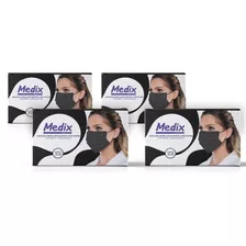 Kit 4 Mascaras Medix Preta C/elastico C/50 Unidades C/anvisa