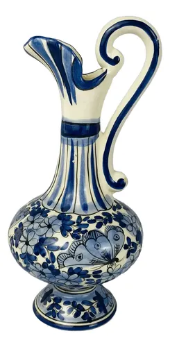 Jarra De Porcelana Pintada À Mão Azul Floral Vintage Azul 2