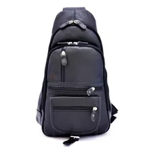 Mochila Bolsa Masculina Transversal Em Couro Legitimo - Beds Cor Preto