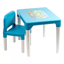 Mesa Infantil Com Cadeira De Dinossauro Azul Montável Styll