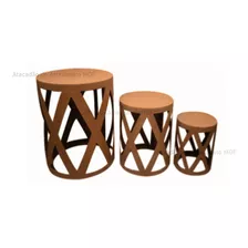 Trio Cilindro Treliçado Para Decoração Mdf Madeira