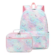 Mochila Escolar Com Estampa De Borboleta Para Meninas Com Lo