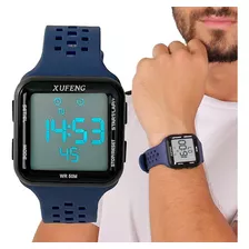 Relógio Masculino Digital Academia Resistente Água Esportivo Cor Do Bisel Azul Xf-346 Cor Do Fundo Cinza