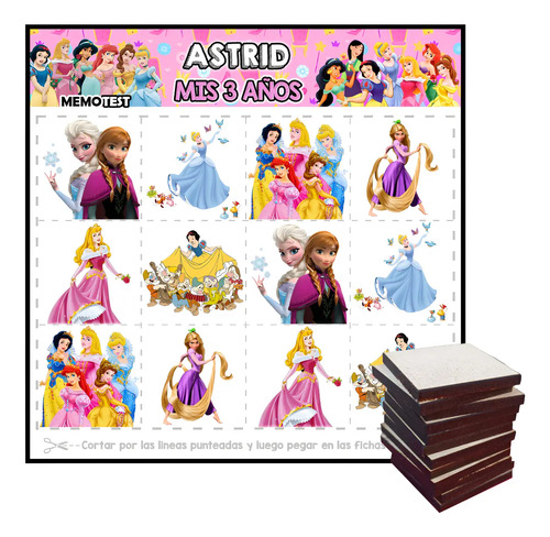Memotest Mdf Princesas Cumpleaños Infantil Souvenir X10