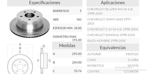 Disco Trasero De Freno Isuzu Hombre 98-00 Foto 2