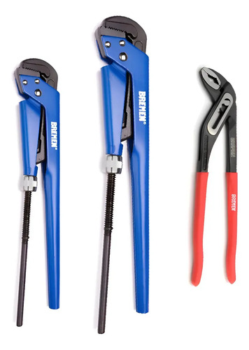 Kit 2 Llave Stilson Bremen 1 Y 1-1/2 + Picoloro 10 Cod. 6677 + 6678 + 3958 Dgm Azul Y Rojo Azul/rojo