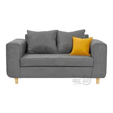 Sofa Eagle 2 Cuerpos Tela Gris Calugas Amarilla-gris 165x89