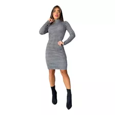 Vestido Xadrez Justinho Modelo Manga Longa Canelado Curto