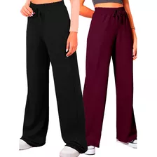 Calça Pantalona Kit 2 Peças Wide Leg Modela Corpo Reta Longa