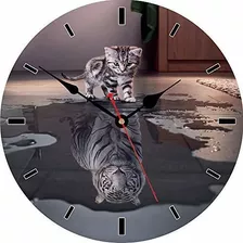 Reloj De Pared Redondo Con Patrón De Gato Y Tigre De 1...