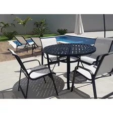 Jogo De Piscina Mesa 1,20m + 4 Cadeiras De Aluminio E Tela
