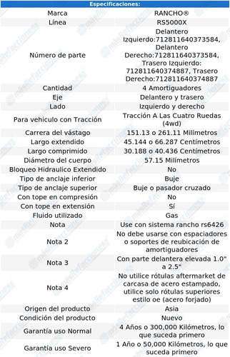 Jgo 4 Amortiguadores Gas Rs5000x Yukon 4wd 92-99 Foto 3