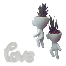 2 Vasos Decorativos Vasinho Com Suculenta E Palavra Love
