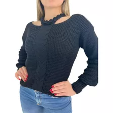 Blusa Frio Feminino Tricot Lançamento Blogueira Gola Tranças