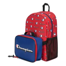 Mochila Backpack Champion Con Lonchera Desmontable Rojo Y Azul Original 