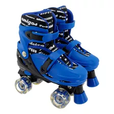 Patins Infantil Quad Roller 4 Rodas Azul Ajustável Com Luz