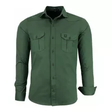 Camisa Social Masculina Militar Plus Size Manga Longa 