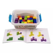 Juego De Bloques X30 Piezas Cubos De Madera Colores En Caja