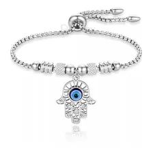 Pulsera Fátima Ojo Turco Para Mujer Acero Inoxidable Plata