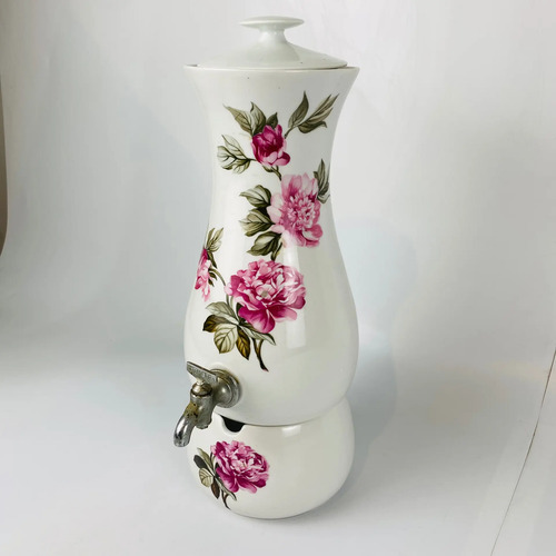 Jarra De Porcelana Saler Com Flores Rosas Branco 2