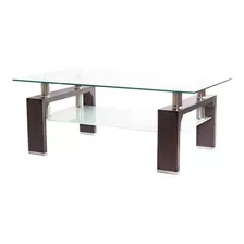 Mesa Ratona De Living Rectangular De Vidrio 100x60cm Color Marrón Oscuro