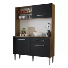 Armário De Cozinha Compacta 120cm Rustic/preto Life Madesa