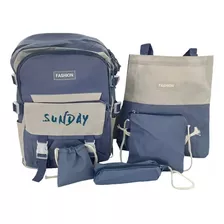 Kit Completo Mochila Com 5 Peças Mochila Escolar Azul