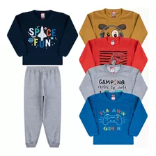 Kit 5 Moletom Conjuntos Flanelado Infantil Atacado 10 Peças